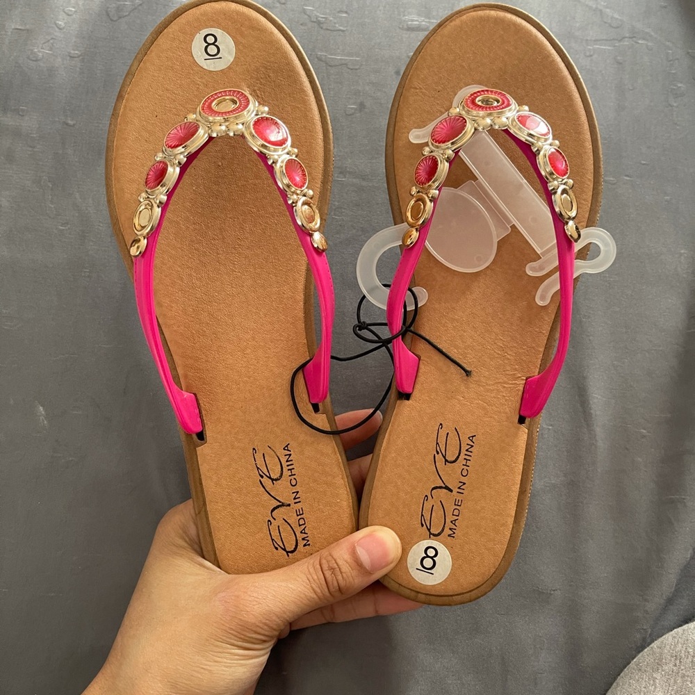 Pink with statement tong sandals